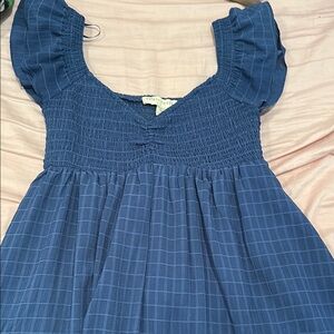 Blue Dress with Stylish Ruffle Sleeves